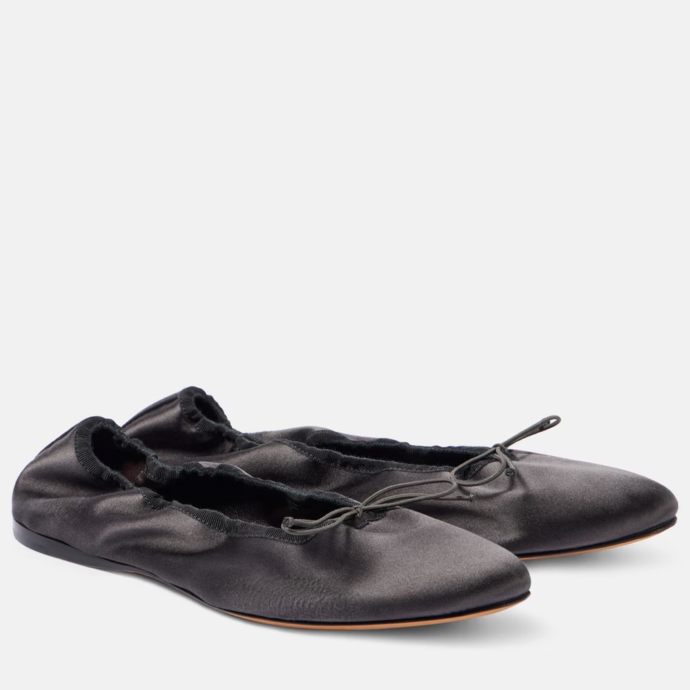 THE ROW Awar Charcoal Grey Brown Silk Satin Ballet Flats 37 7.5 NEW
